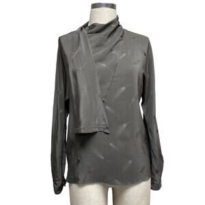 Vintage Tahari Womens Size 6 Grey Print Silk Scarf Long Sleeve Blouse